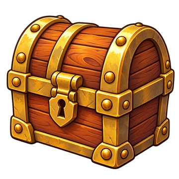 A wooden treasure chest with gold trim